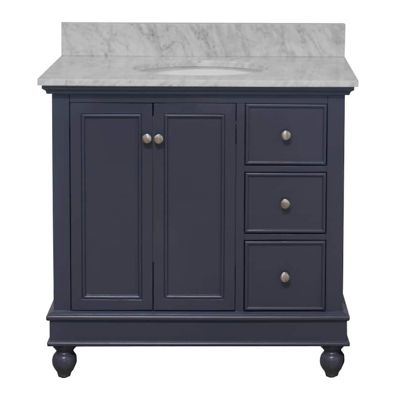 KitchenBathCollection Bella 36" Bathroom Vanity with Carrara Marble Top