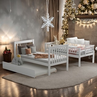 Twin Over Twin Bunk Bed With Trundle And 4 Shelves for Bedroom