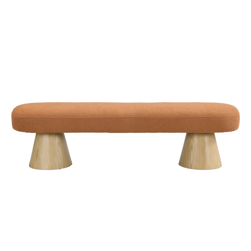 Dining Bench for Dining Room, Upholstered Bench, Boucle Ottoman, 64"L Orange Stool Top Wood Leg 300 LBS Weight Capacity