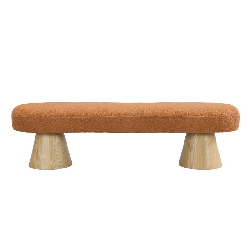 Roomfitters 64" Upholstered Dining Bench with Wood Legs for Dining Room, Boucle Ottoman for Bedroom and Living Room