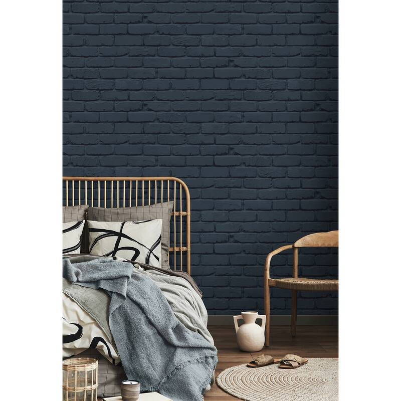 Fine Decor Alpin Navy Painted Brick Wallpaper