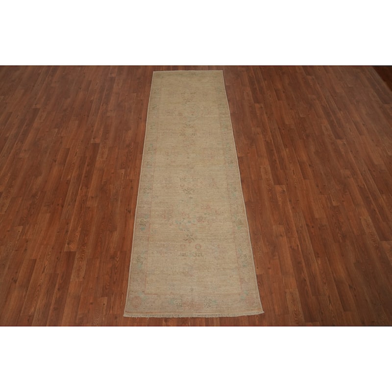 Hand Knotted Oriental 100% Wool Carpet Bordered Beige & Ivories Ziegler Runner Rug - 8' 2'' X 2' 6''