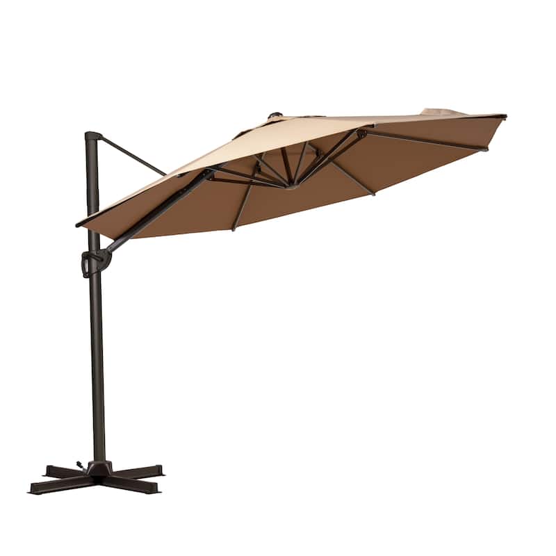 10ft Round Patio Offset Cantilever Umbrella Outdoor Hanging Umbrella with Cross Base