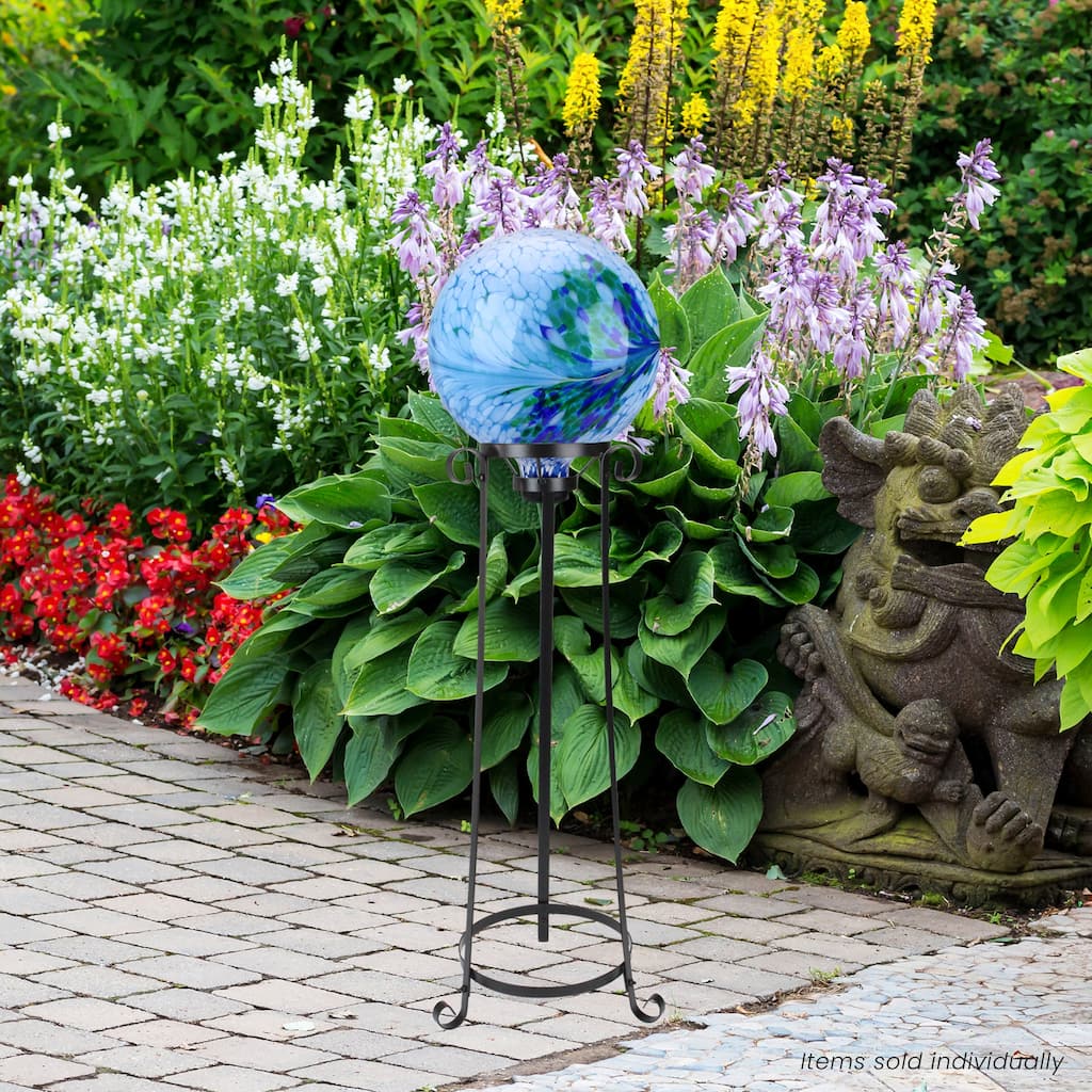23.75" Black Standing Tower Garden Gazing Ball Outdoor Patio Stand