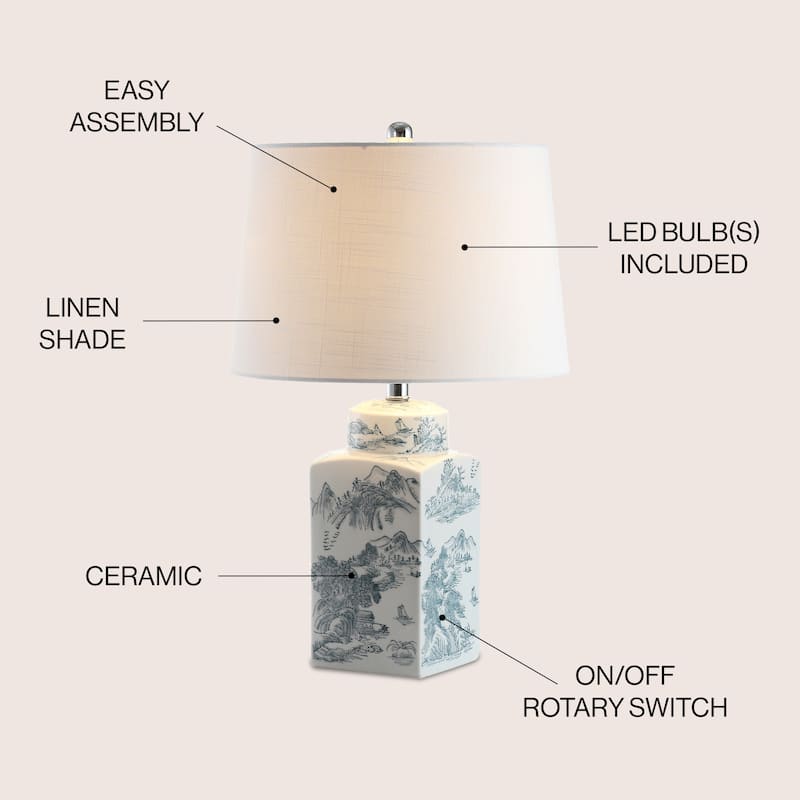 Cary 24.5" Chinoiserie LED Table Lamp, Blue/White by JONATHAN Y
