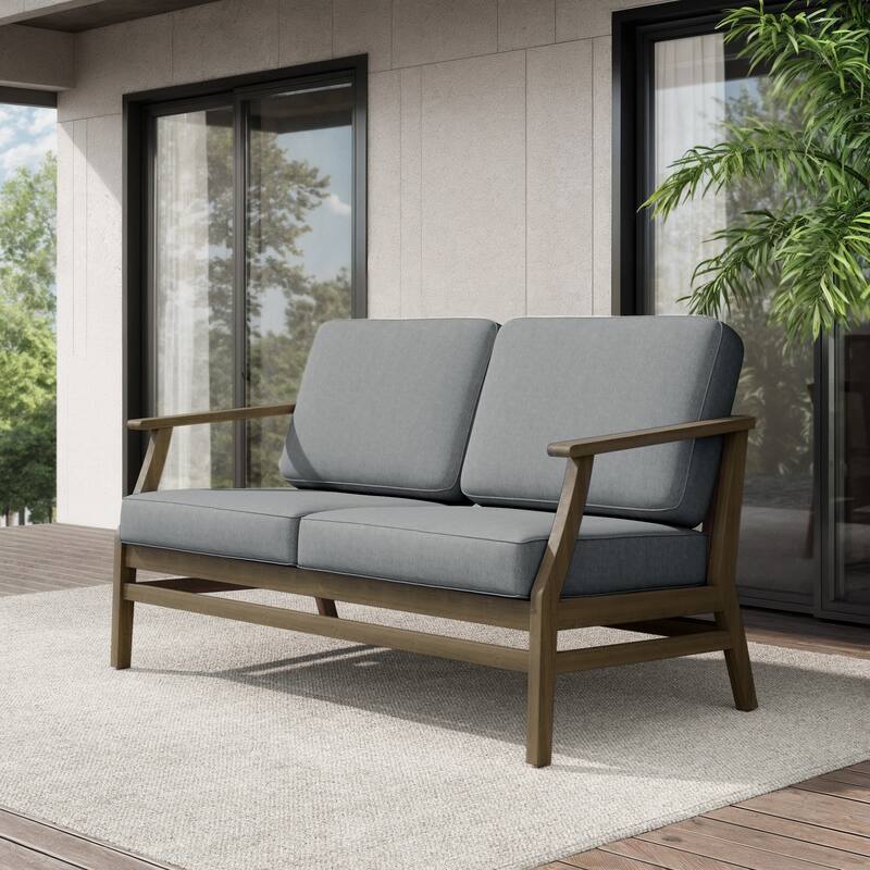 Teak Outdoor Patio Club Chairs Loveseat with Cushions