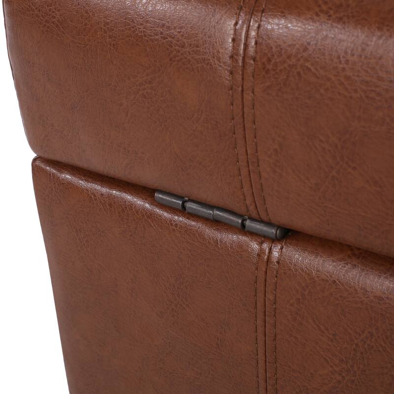 Roomfitters Ottoman Storage Bench, PU Leather Upholstered Footstool with Lift-Top Design, Brown
