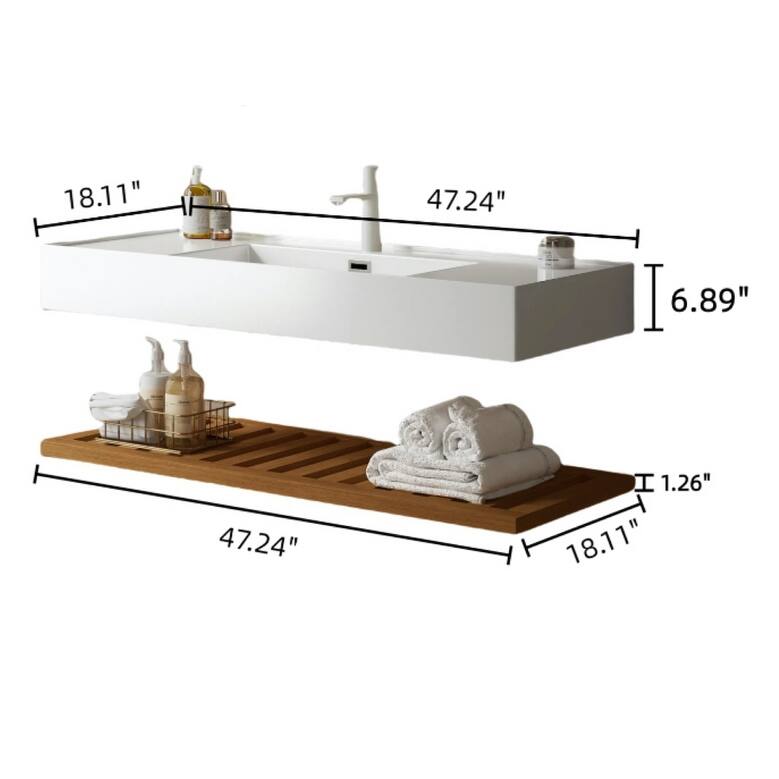 GDFStudio - Lede 30" Bathroom Vanity with Acrylic Integrated Basin, Striped Shelves Layer & Woodgrain Finish, WITHOUT Faucet