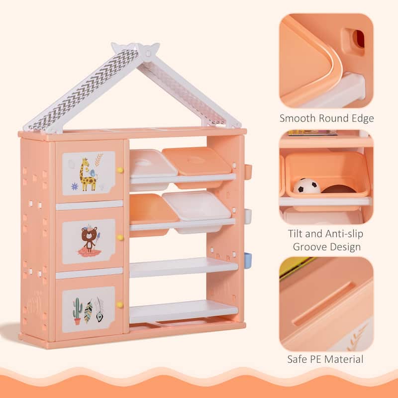 Qaba Toy, Clothing, and School Supplies Kids Storage Organizer Cabinet for Kids Bedroom Storage and More, Shelves with Bins
