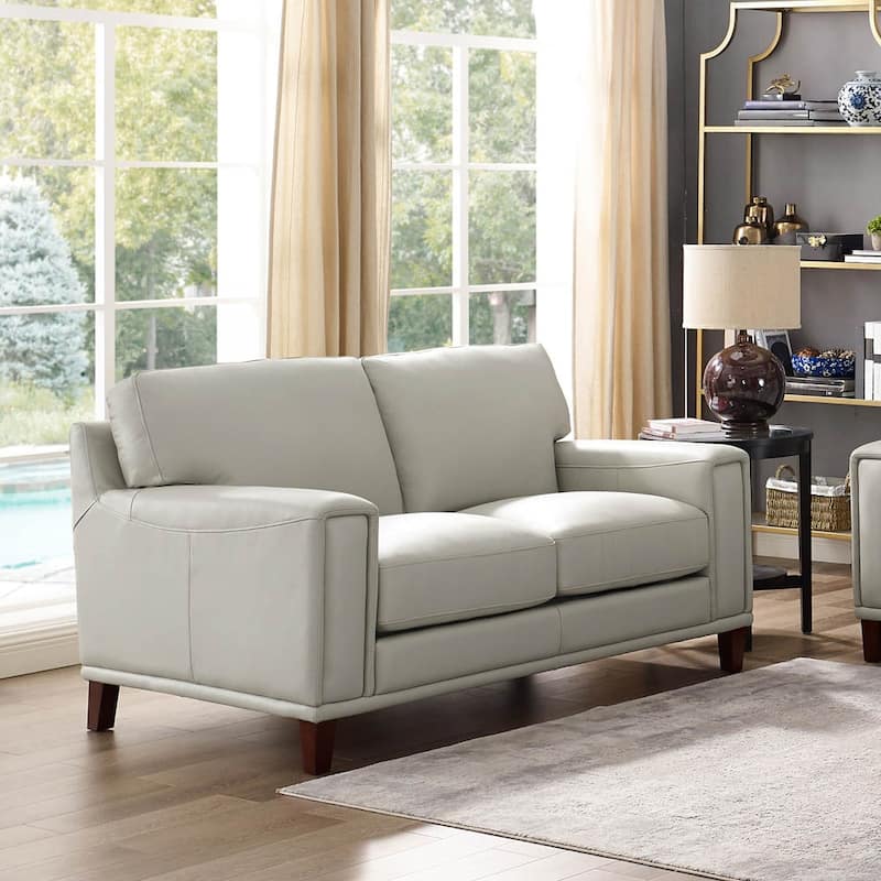 Hydeline Hayward Top Grain Leather Loveseat with Feather, Memory Foam and Springs