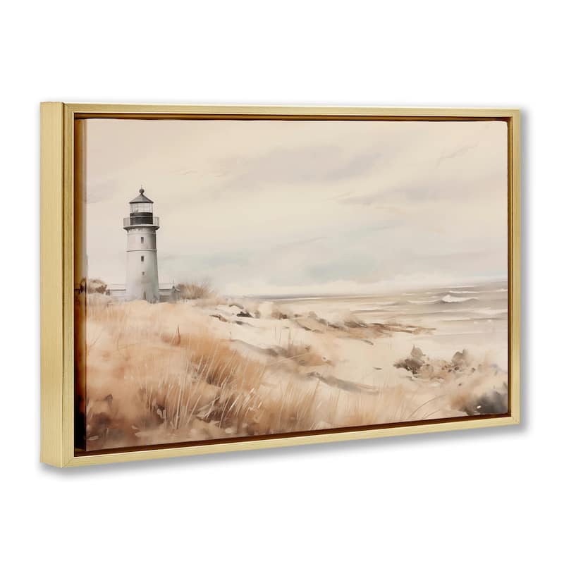 Stupell Distant Lighthouse in Neutral Tones Framed Floater Canvas Wall Art Design By Arlington Prints