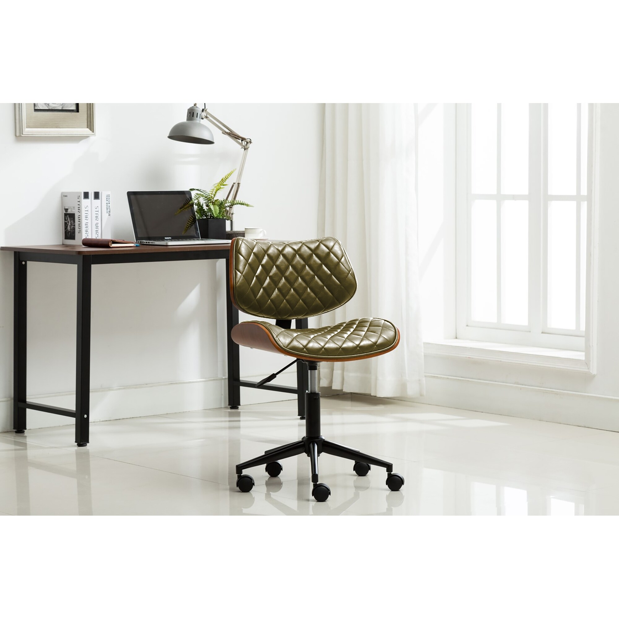 Porthos Home Zara PU Leather Office Chair with Metal Roller Base