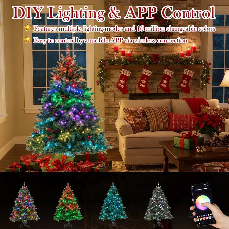 Gymax Smart Pre-Lit Artificial Christmas Tree w/ Remote Control