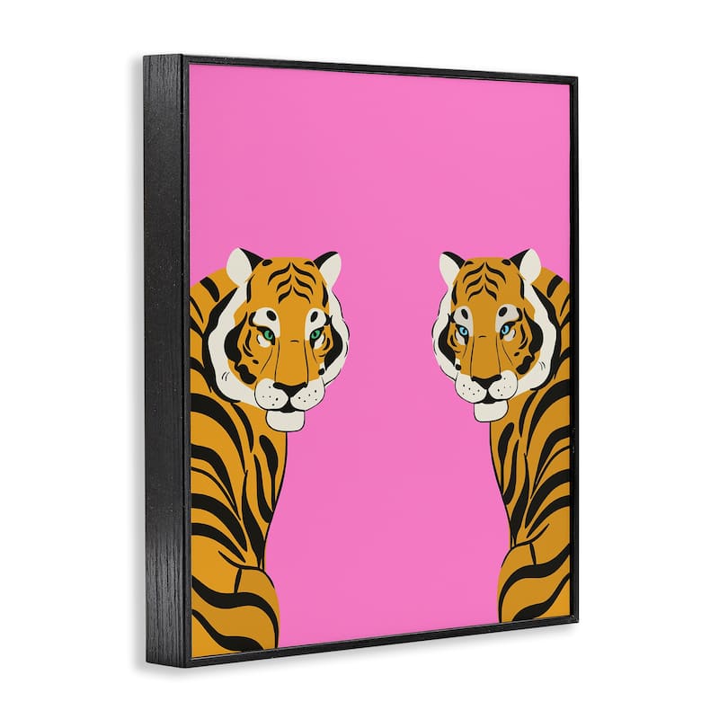 Stupell Bold Mirrored Tigers on Pink Framed Giclee Art Design By House of Lulu