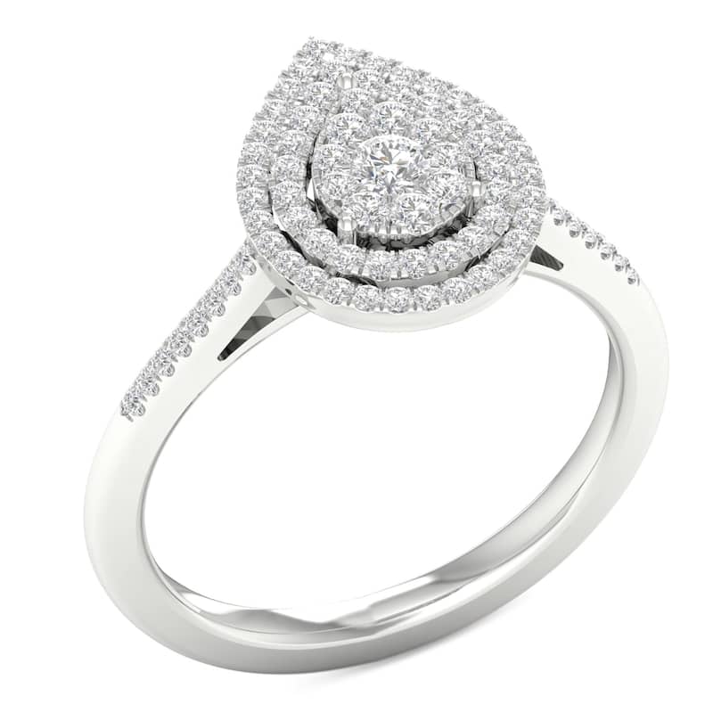 1/4ct TDW Diamond Cluster Double Halo Engagement Ring in 10k White Gold for Women
