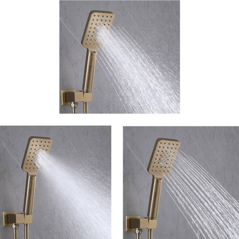 Wall Mount Shower Faucet with Hand Shower Brass 3-Setting Spray Brass Complete Shower System with Pressure Balance Valve