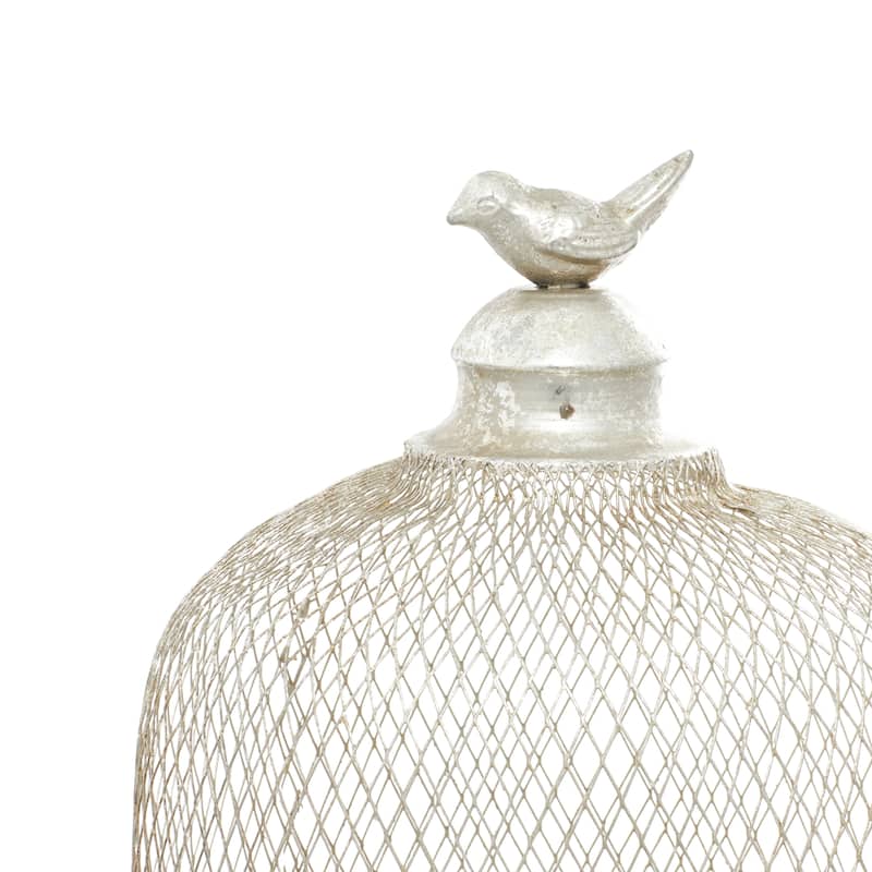 Metal Bird Cage Style Cloche Decorative Candle Lantern with Elevated Stand - Set of 2 Silver - Roche River Decor