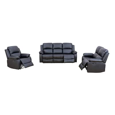 Black Regenerated Leather 3-Piece Couch Living Room Sofa Set