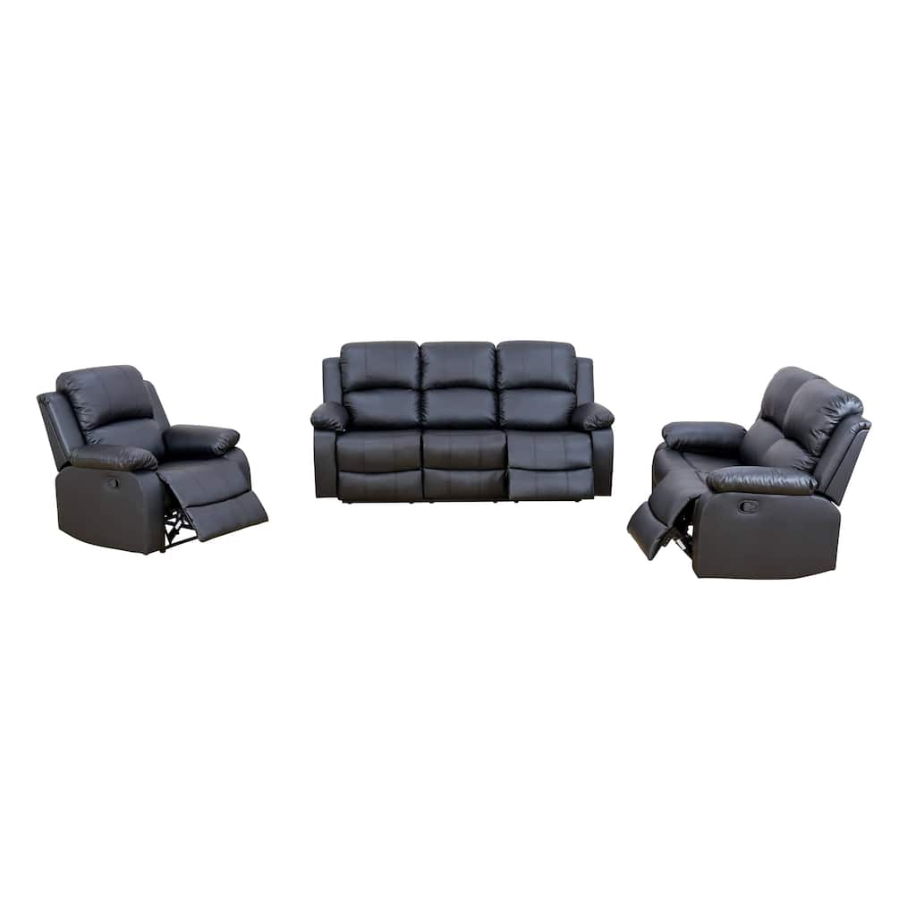 Black Regenerated Leather 3-Piece Couch Living Room Sofa Set
