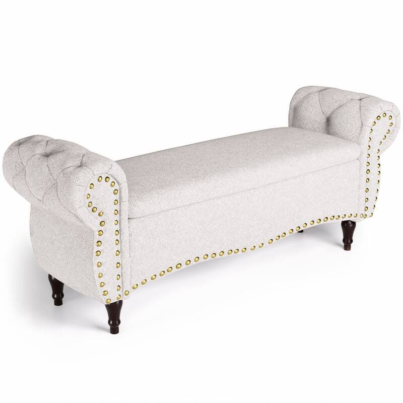 53" Length Upholstered Bench, Ottoman with Safety Hinge and Rolled Arm