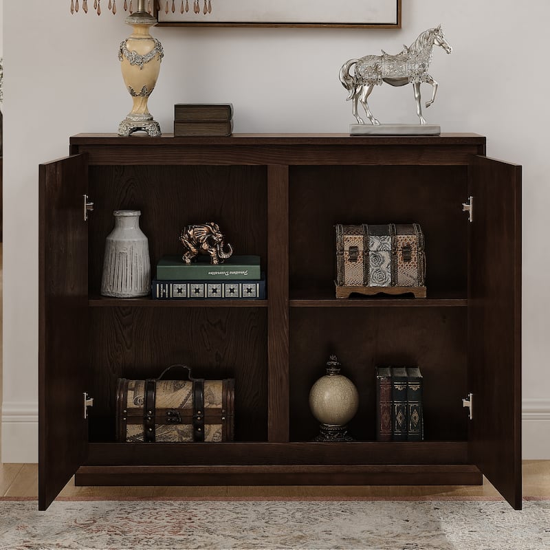 Mid-Century Small Storage Cabinet, Narrow Buffet Sideboard with Doors & Shelves Wood Credenza for Entryway, Hallway, Kitchen