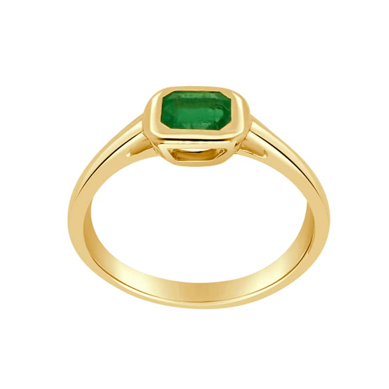 Auriya 14k Gold Emerald-Cut Emerald Bezel Solitaire Ring