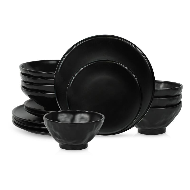 Stone by Mercer Project NENDO Stoneware Dinnerware Set - 10.93 x 10.93 - Black - 16 Piece
