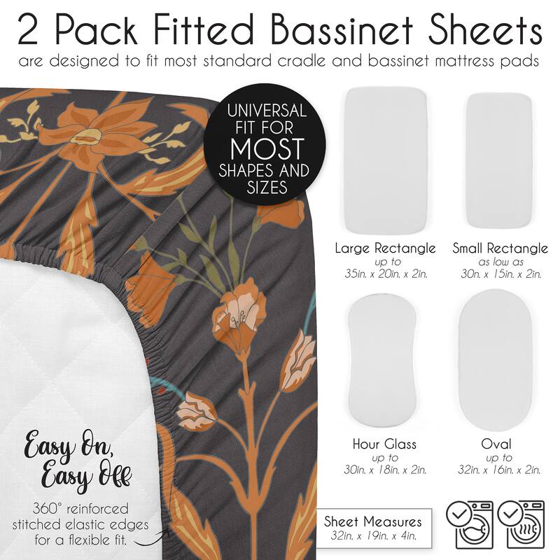 Sweet Jojo Designs Boho Wildflower Vintage Floral Girl 2 Pack Baby Bassinet Fitted Sheets Bohemian Farmhouse Cottagecore Garden