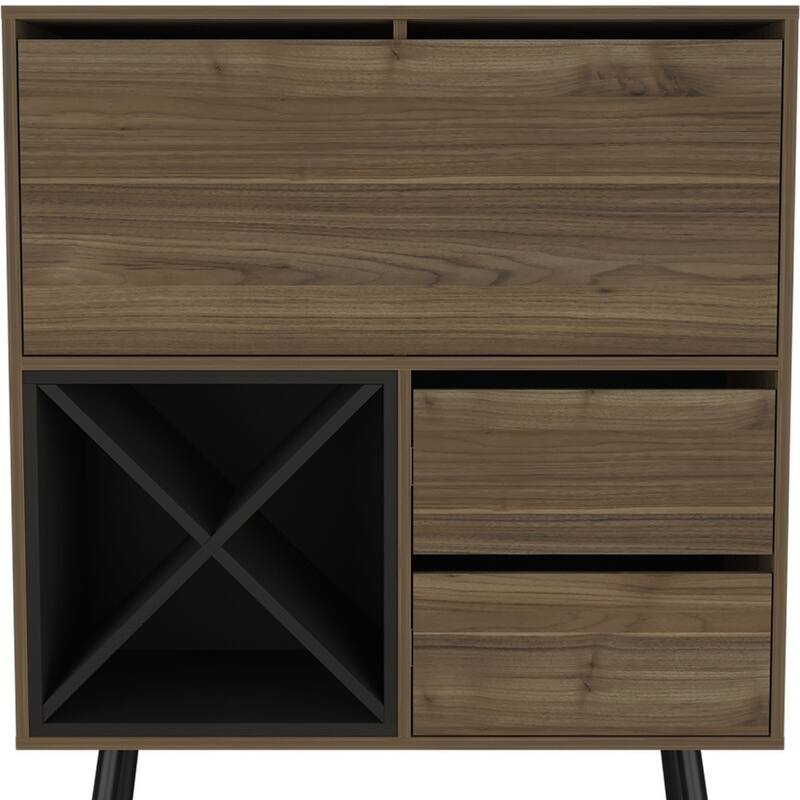 HomeRoots 46" Dark Brown and Black Wood Console Bar Cabinet With Single Door And Two Drawers