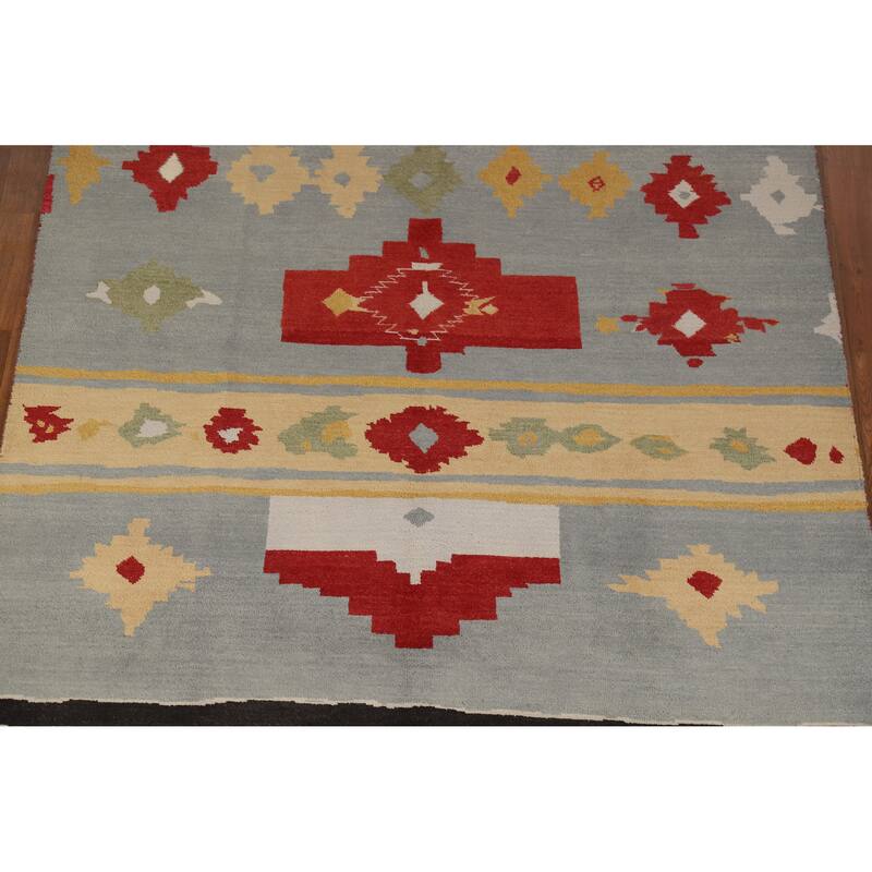 Hand Knotted Oriental 100% Wool Carpet Modern Geometric Greys & Charcoal Gabbeh Area Rug - 9' 2'' X 6' 0''