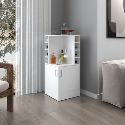 FM FURNITURE Toyei Corner Bar Cabinet with Bottle Rack, Open Shelves, and Hidden Storage