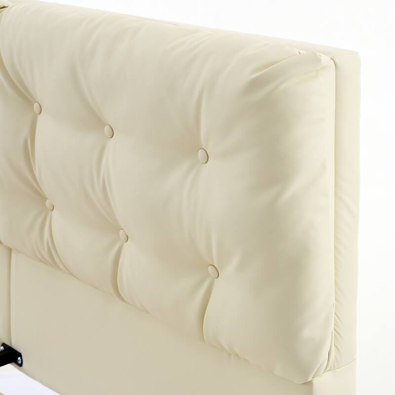 Queen Size LED Upholstered Platform Bed with Button-Tufted Headboard, Easy Assembly, No Box Spring Needed, White