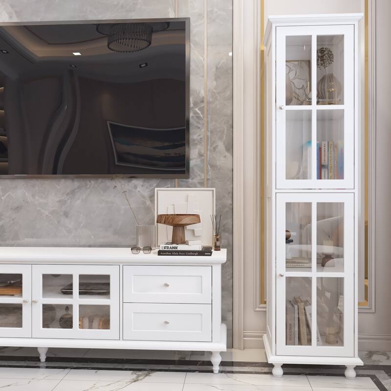 Cabinet Set with Tempered GlassStorage & TV Stand Combo Organization - SideCabinet+TVStand