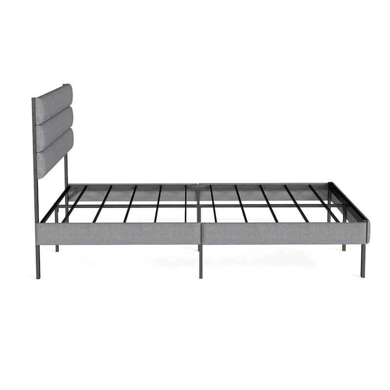 Full Size Upholstered Platform Bed with Headboard and 14" Underbed Storage