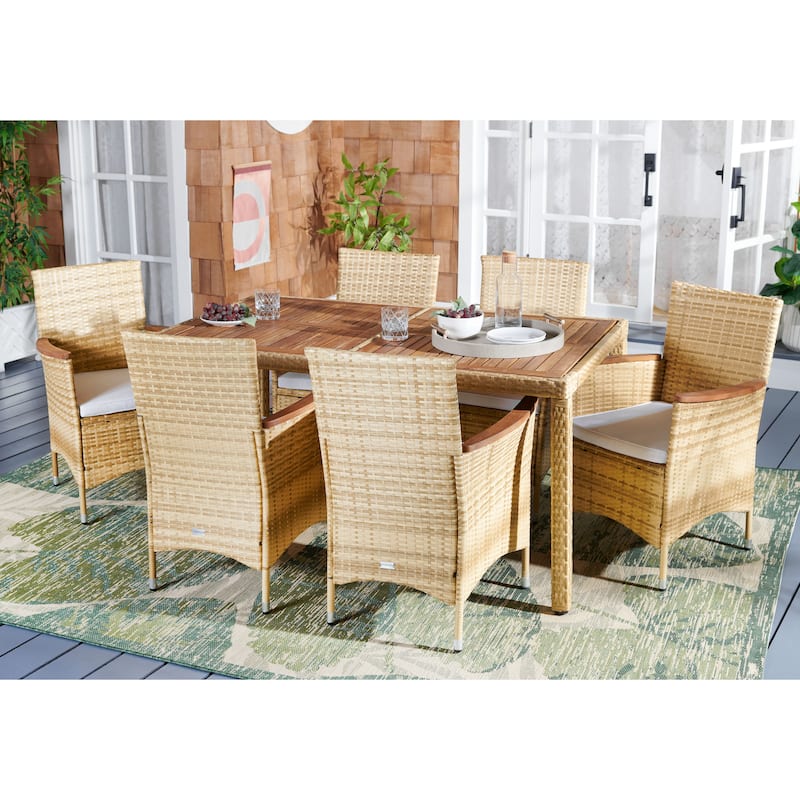 SAFAVIEH Outdoor Agne Dining Set - 59Wx35Dx29H - Natural/White