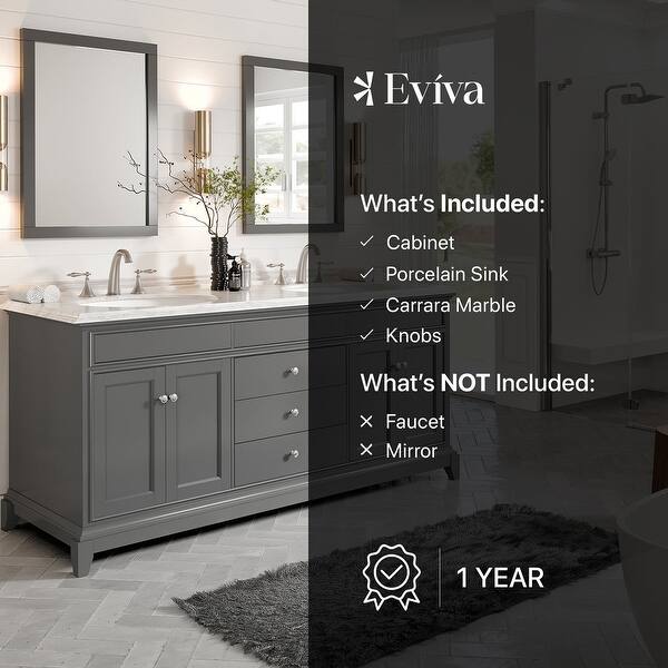 Elite Stamford 72 in. W x 24 in. D x 36 in. H Double Bath Vanity in Gray with White Carrara Marble Top White Sinks