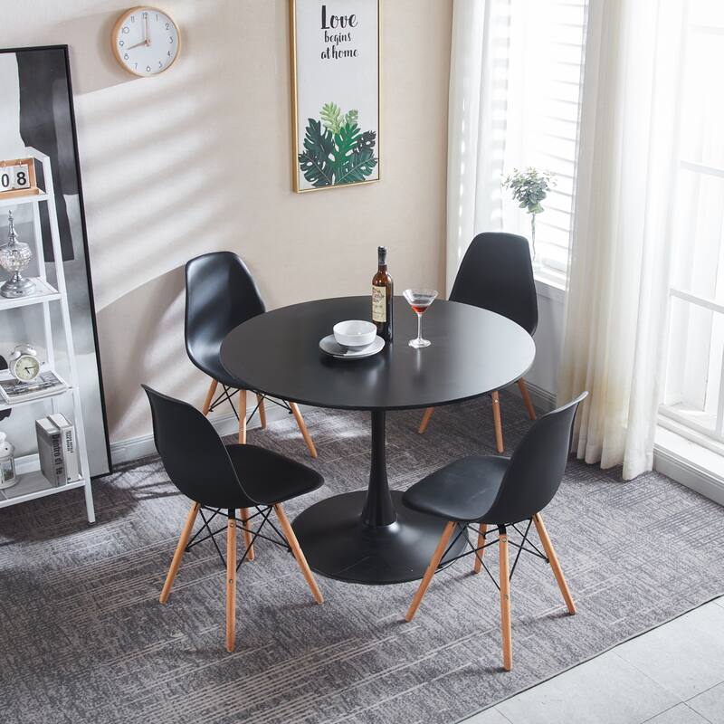 Modern Dining Set with Rectangular MDF Table & Solid Back Metal Chairs