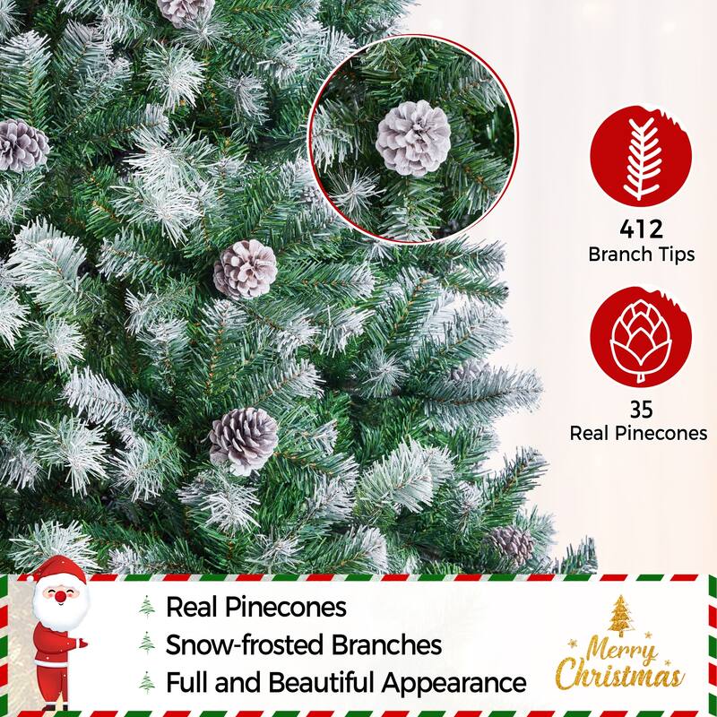 Yaheetech 4.5FT/6FT/7.5FT Pre-decorated Frosted Artificial Christmas Tree