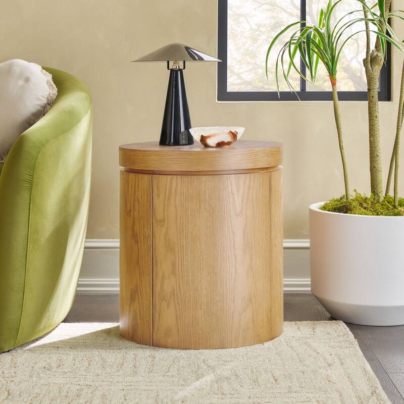 Walker Edison Modern Easy Assembly Oak Veneer Side Table with Storage