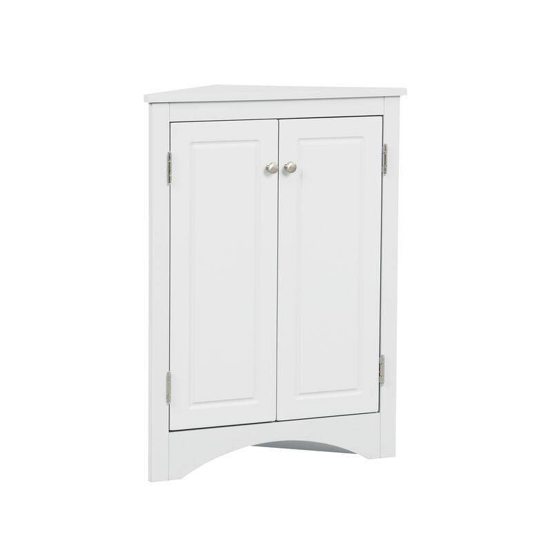 Triangle Corner Storage Cabinet, Freestanding Floor Cabinet, Double Door Bathroom Cabinet with 2 Tier Adjustable Shelves