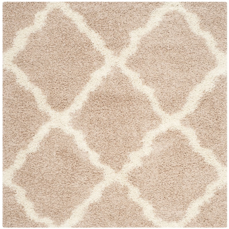 SAFAVIEH Dallas Shag Giusy Trellis 1.5-inch Thick Rug - 4' x 4' Square - Beige/Ivory