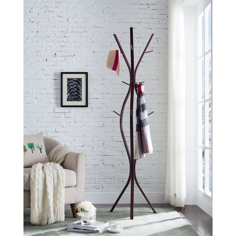 Metal 12 Hook Standing Coat & Hat Rack, Bronze