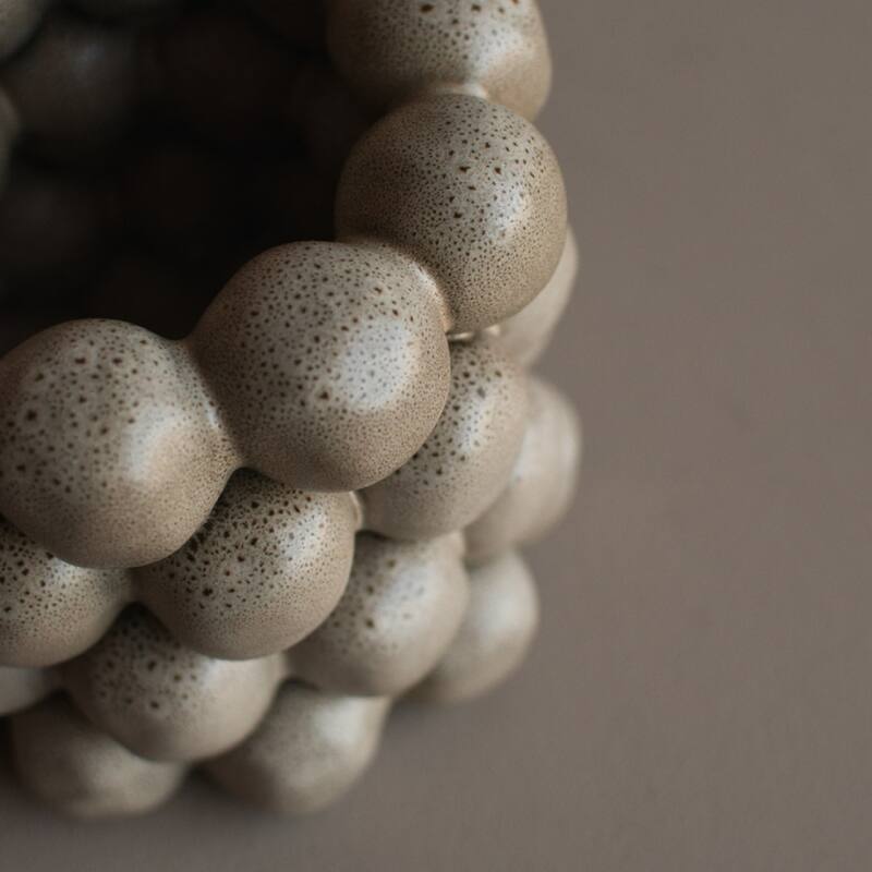 Rounded Ceramic Candle Holder - 6.75" - Beige