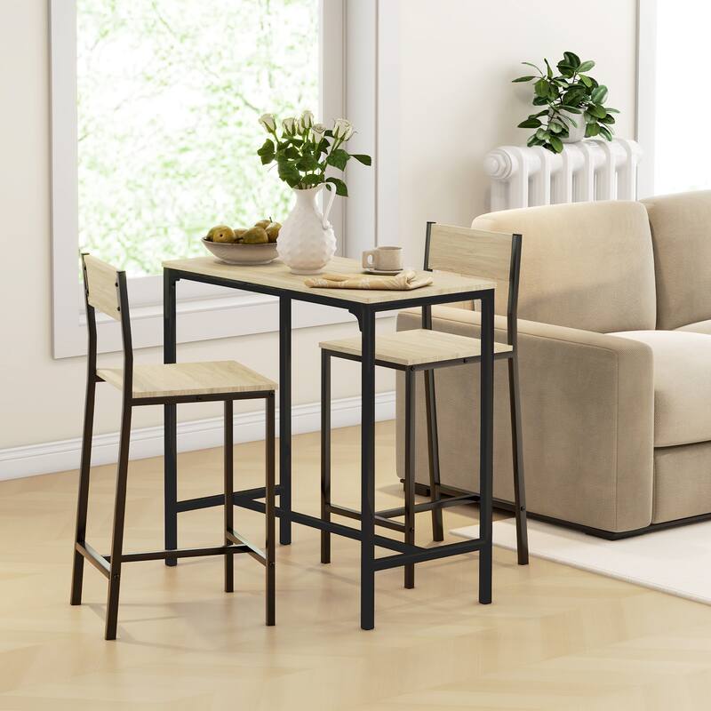 Bar Table Set Multifunctional Dining Chair Set Dining Chair Set Rectangular Table Set with 2 Chair and Steel Leg