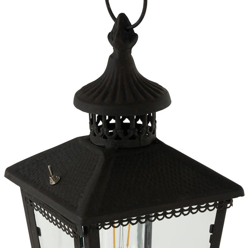 Metal Light House Style Decorative Candle Lantern with Ring Handle - Black - Roche River Decor - 7"W x 7"L x 16"H