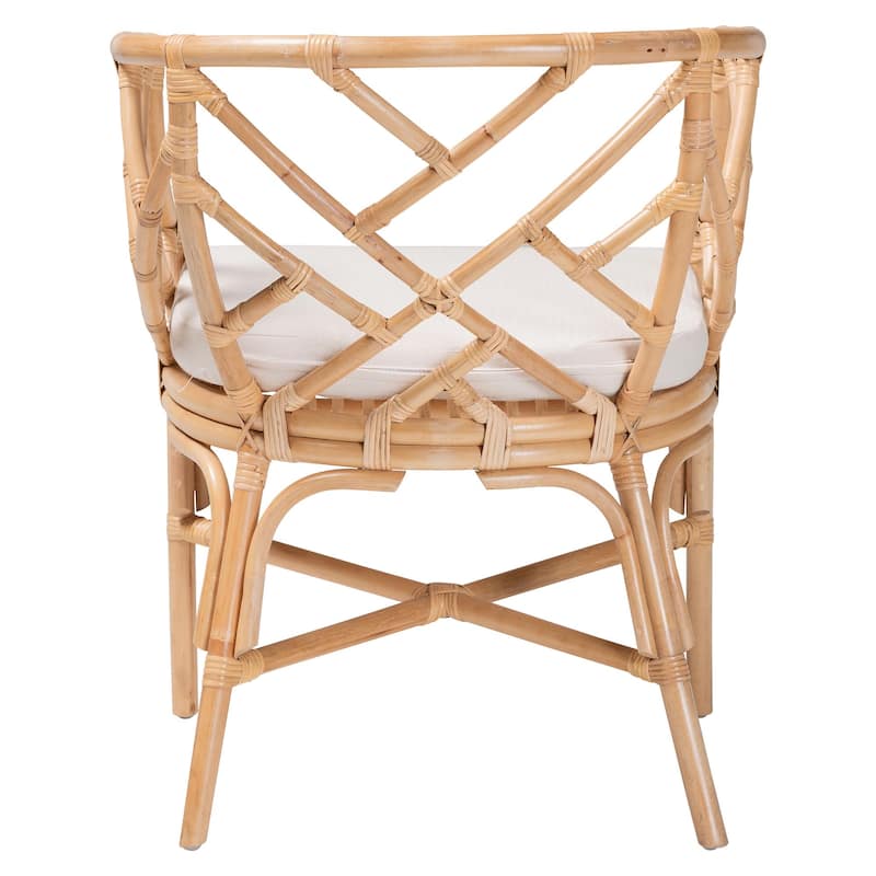Padma Natural Rattan Dining Chair - Handwoven Barrel Accent Chair with Bamboo-Style Frame and Lattice Detailing