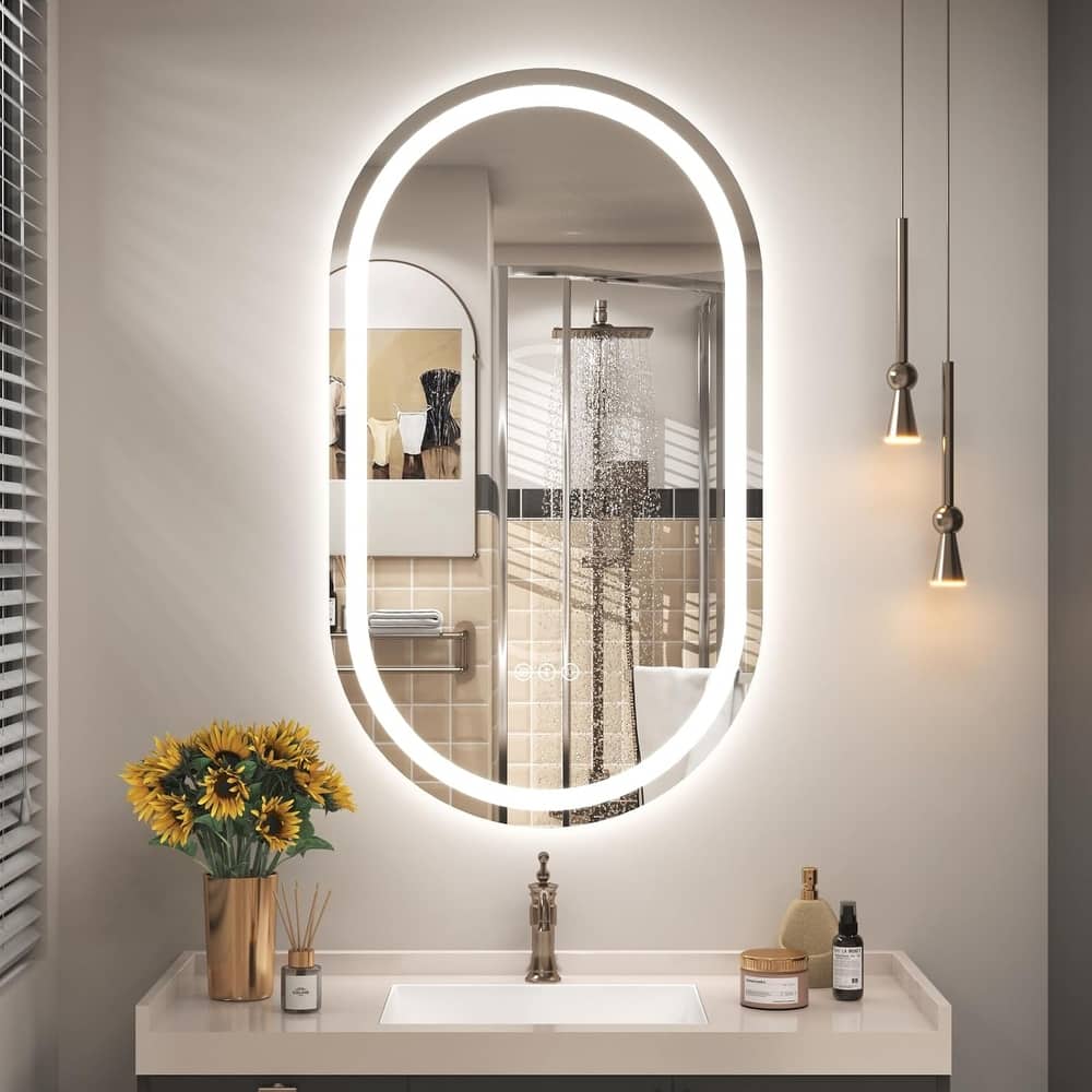 Frameless Large Oval LED Lighted Vanity Mirror Anti Fog Tempered Glass Bathroom with ETL