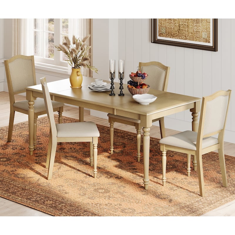 Farmhouse Dining Table Set, Wood Dining Table & Upholstered Chairs,Oak - 5 Piece - Oak