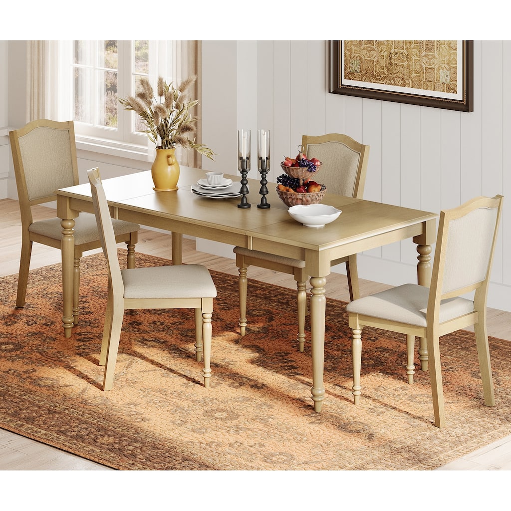 Farmhouse Dining Table Set, Wood Dining Table & Upholstered Chairs,Oak