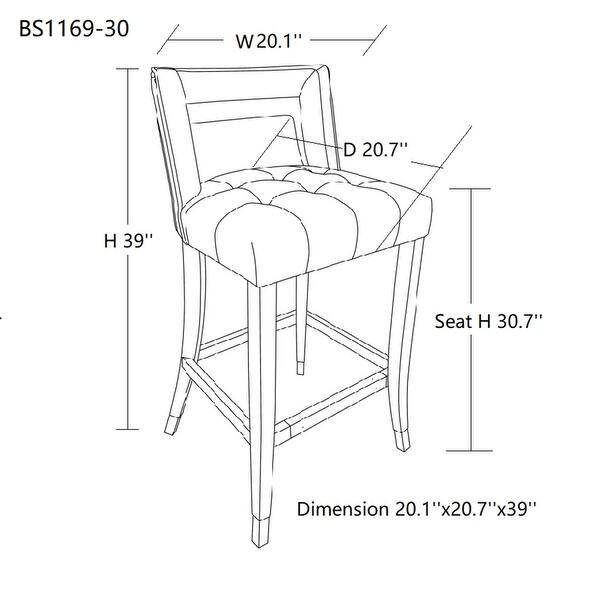 Bar Stools Set of 2 With Button Tufted Decoration and Wooden Legs Modern Velvet Bar Chairs For